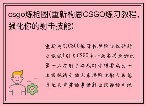 csgo练枪图(重新构思CSGO练习教程，强化你的射击技能)